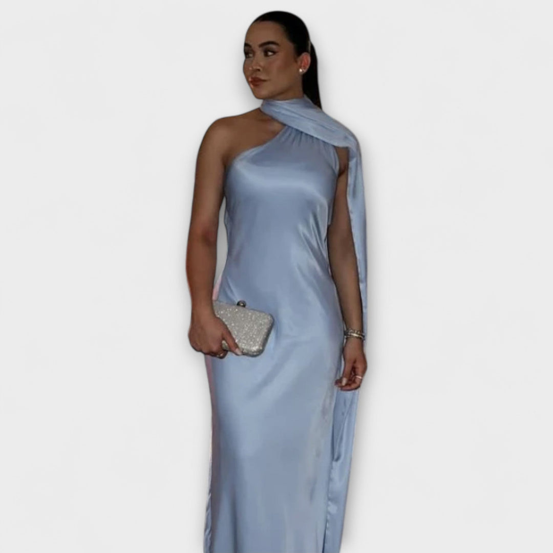 Robe maxi chic épaules dénudées à col licou
