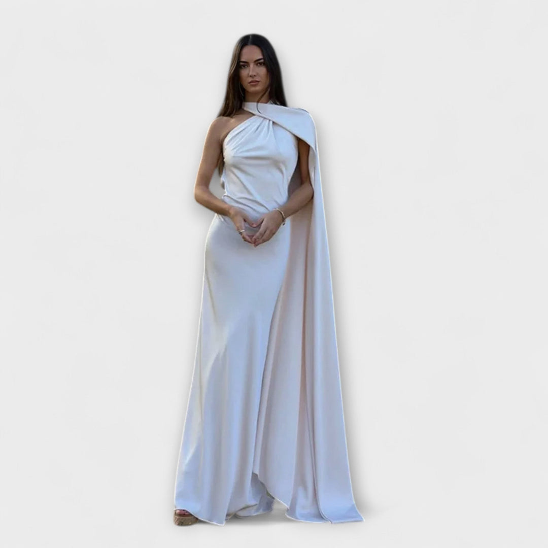 Robe maxi chic épaules dénudées à col licou