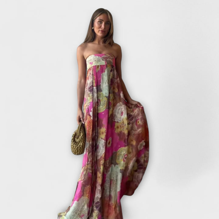 Robe longue rétro chic bustier et plissée