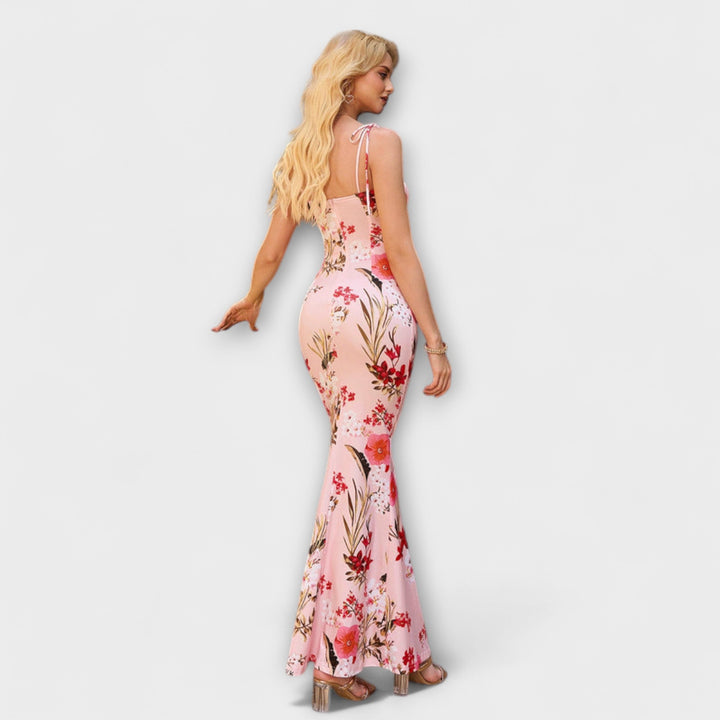 Thalia - Robe de bal à imprimé floral avec bretelles nouées aux épaules