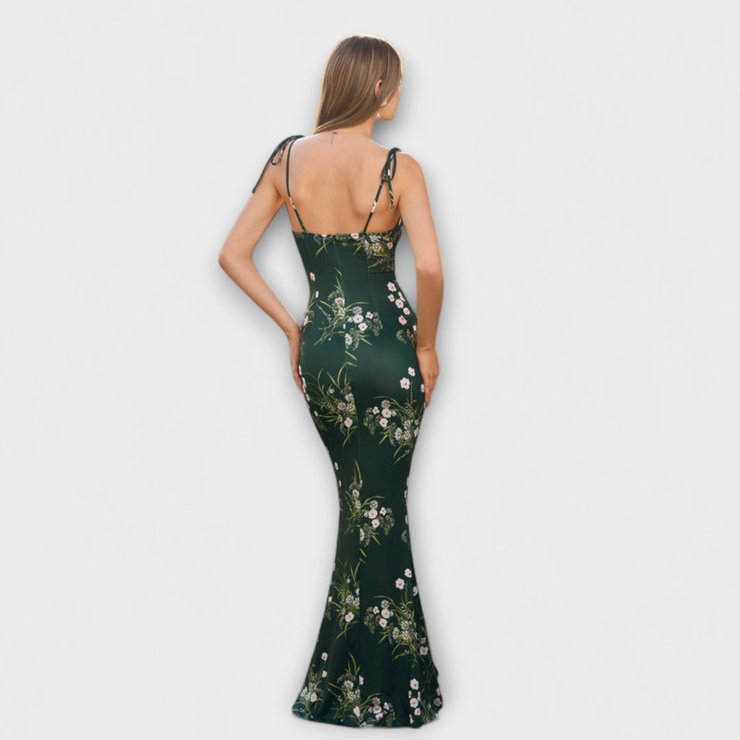 Thalia - Robe de bal à imprimé floral avec bretelles nouées aux épaules