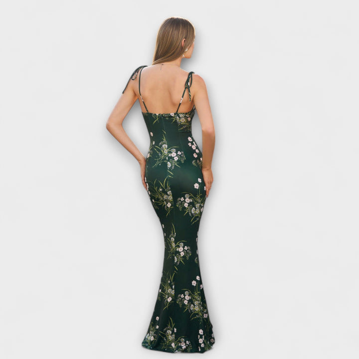 Thalia - Robe de bal à imprimé floral avec bretelles nouées aux épaules