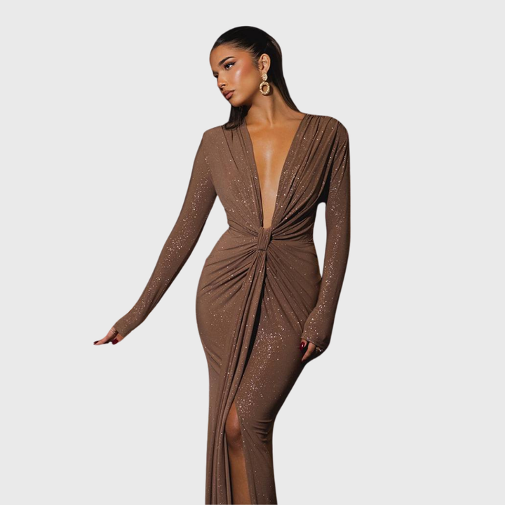 Thea | Robe maxi à profond col en V
