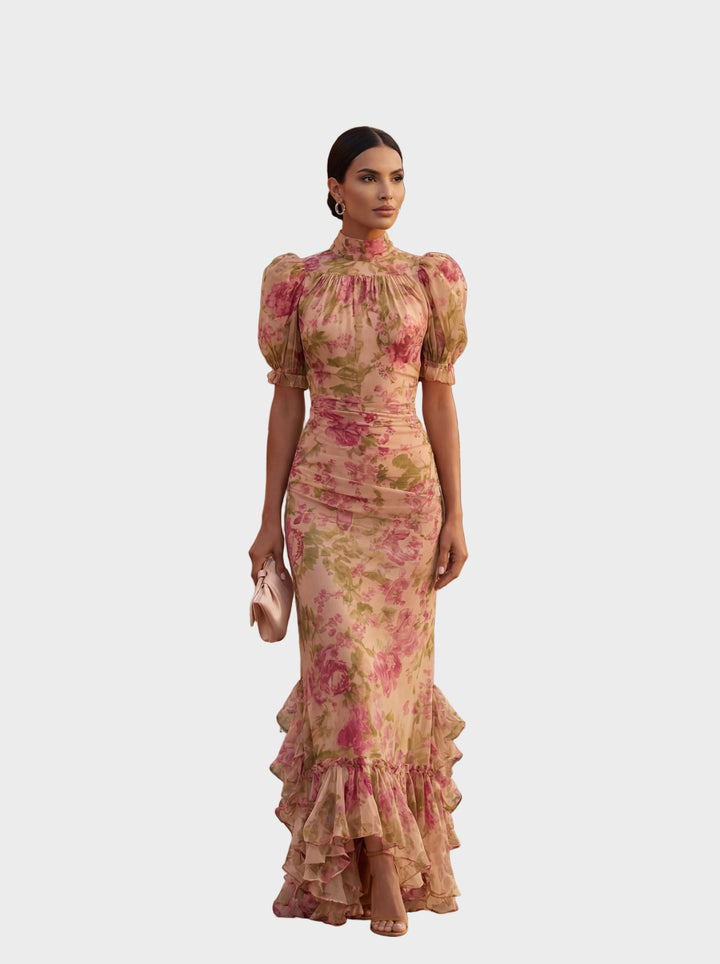 Rosario | Robe en mousseline à imprimé fleurs aquarelle