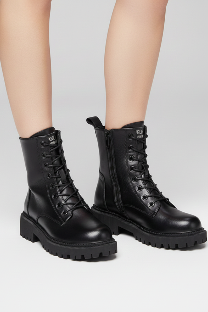 Rebecca | Bottes à lacets, fermeture zippée latérale et semelle massive