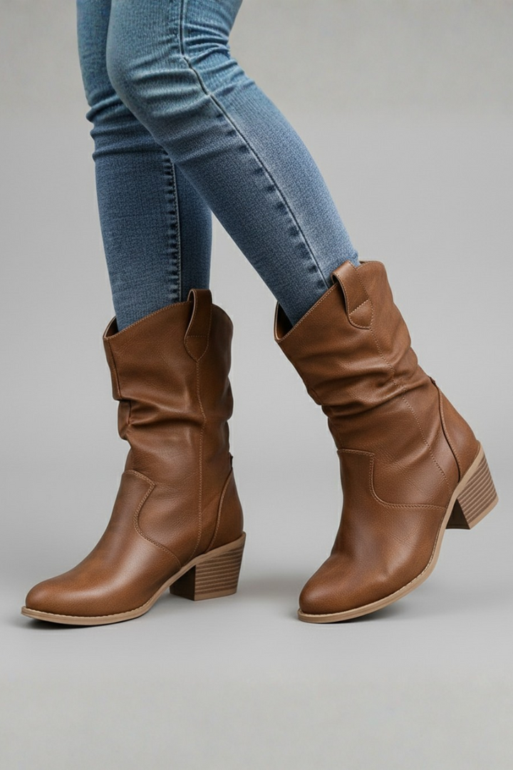 Selena | Bottes à mi-mollet, languettes et talon bloc
