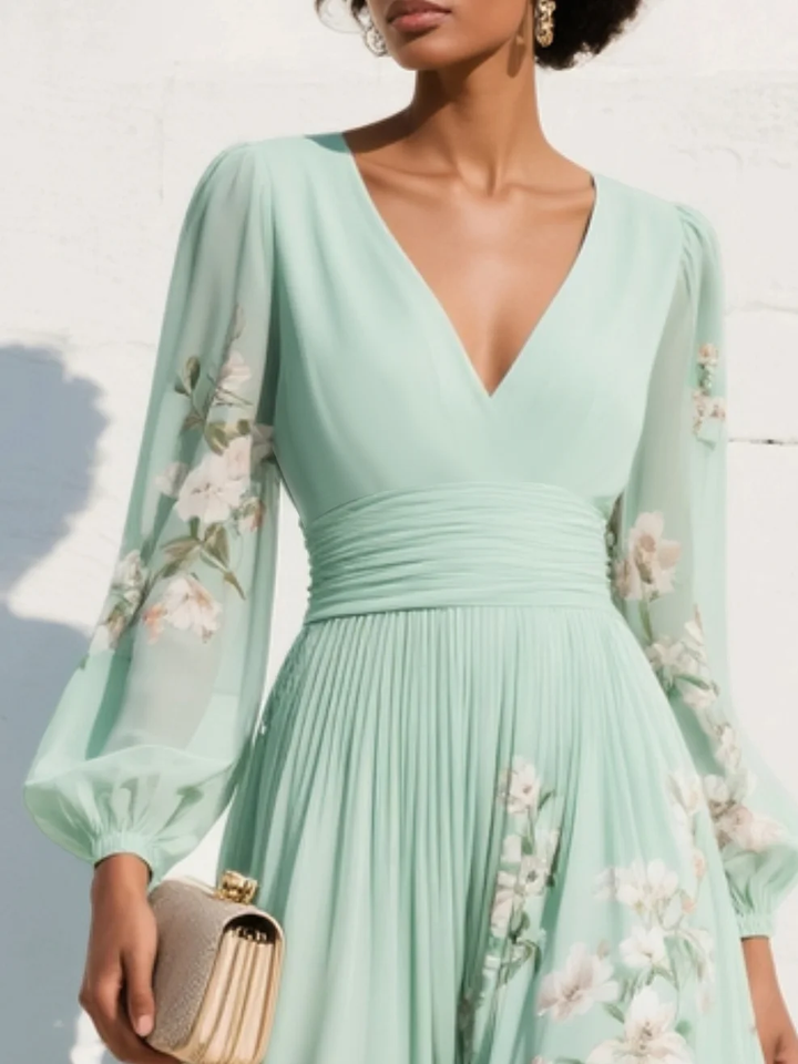 Lucija | Robe midi en mousseline vert menthe à broderie florale