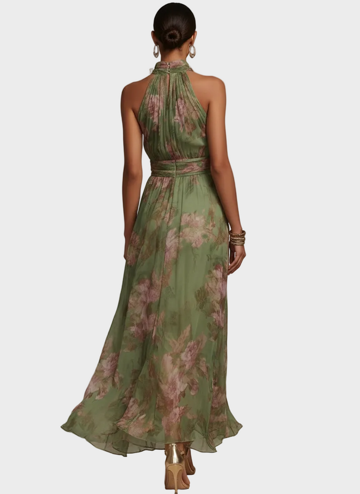 Livia | Robe maxi à col licou et motif fleuri
