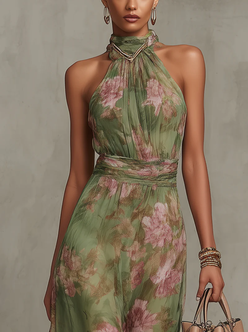 Livia | Robe maxi à col licou et motif fleuri