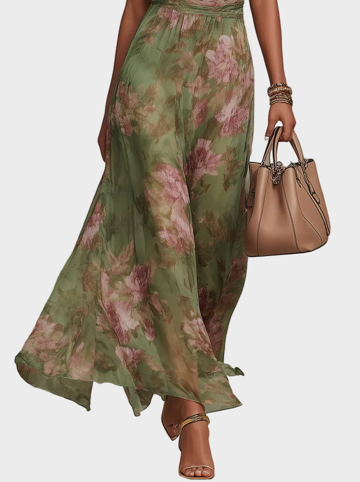 Livia | Robe maxi à col licou et motif fleuri