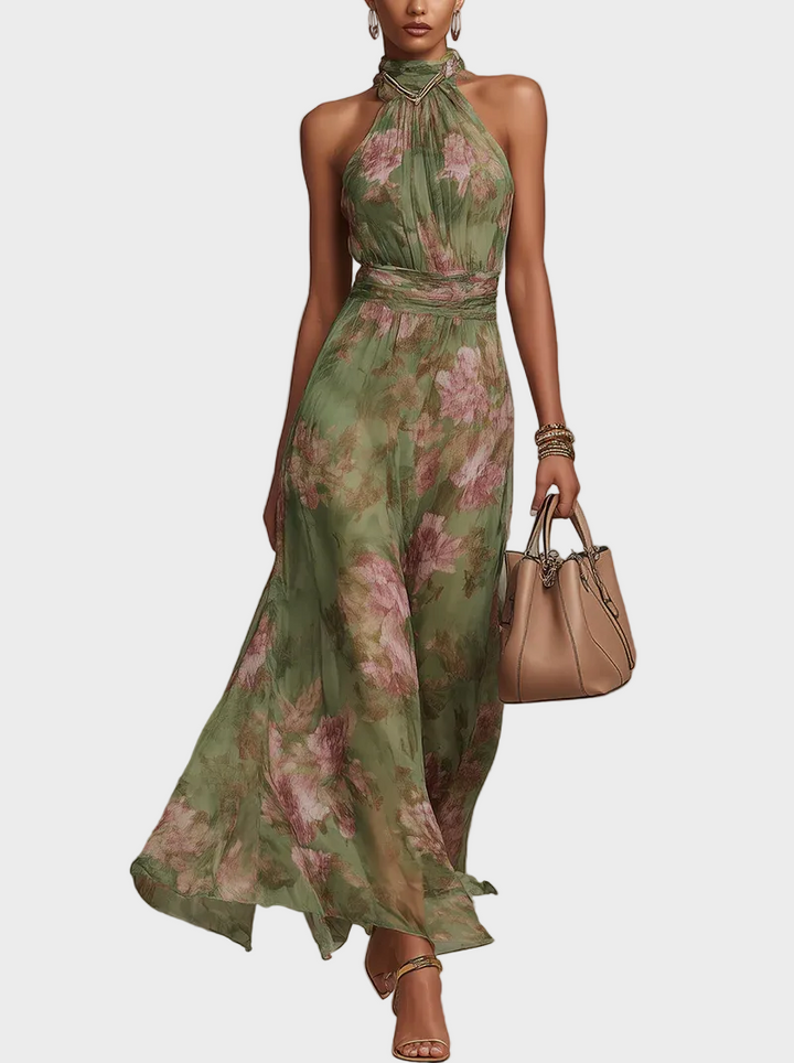 Livia | Robe maxi à col licou et motif fleuri