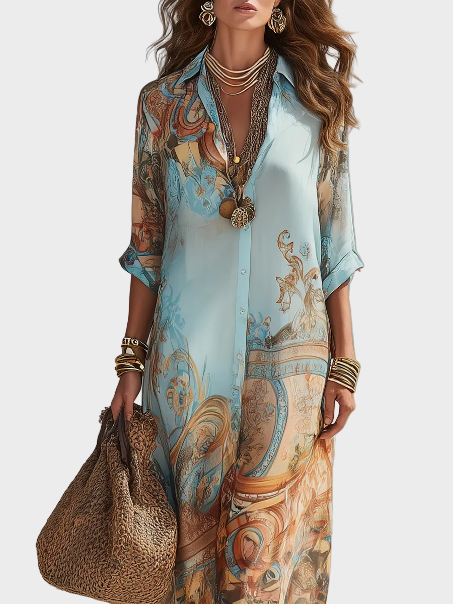 Loisa | Robe chemisier à motif méditerranéen