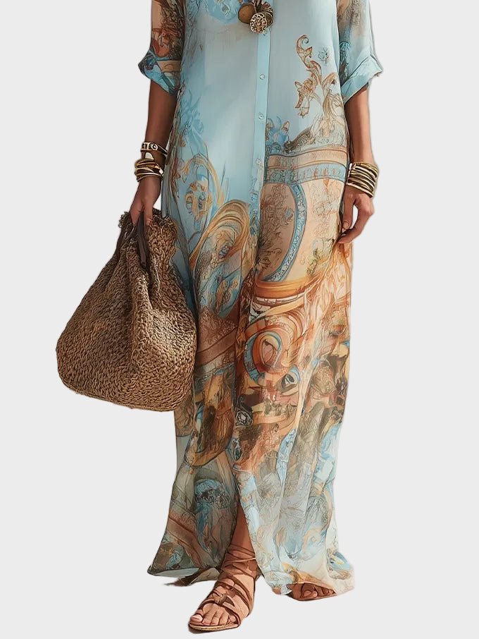 Loisa | Robe chemisier à motif méditerranéen