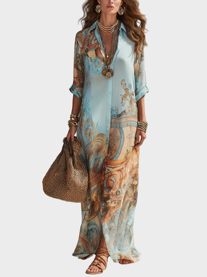 Loisa | Robe chemisier à motif méditerranéen