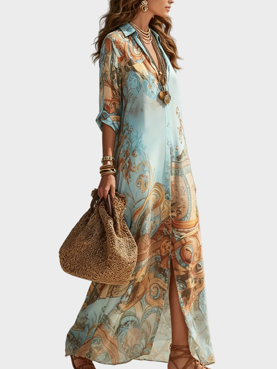 Loisa | Robe chemisier à motif méditerranéen