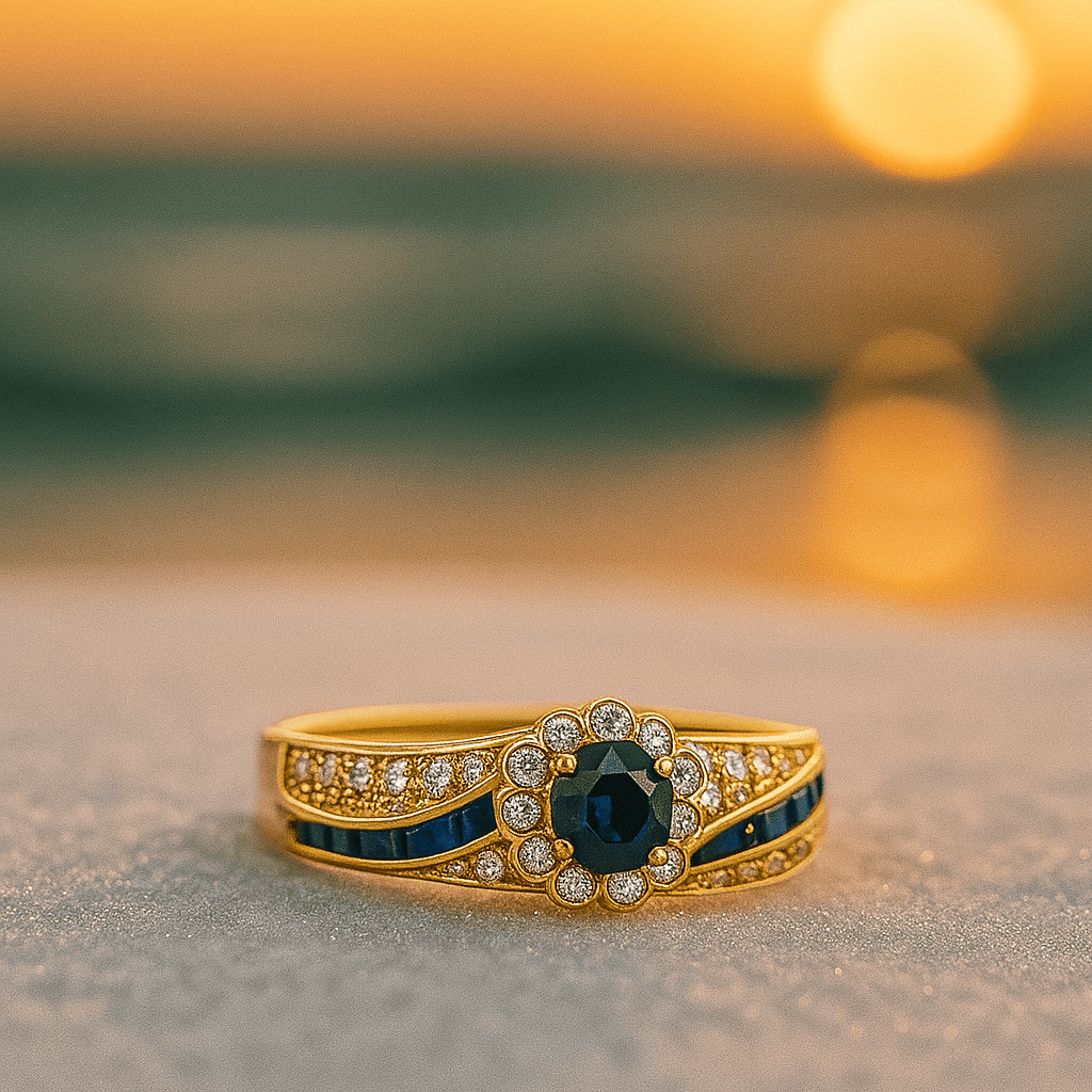 Bague de fiançailles avec zircon bleu et cristaux