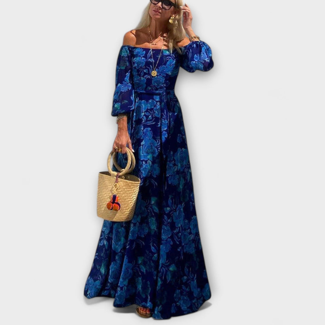 Juniper - Robe maxi florale épaules dénudées à smocks