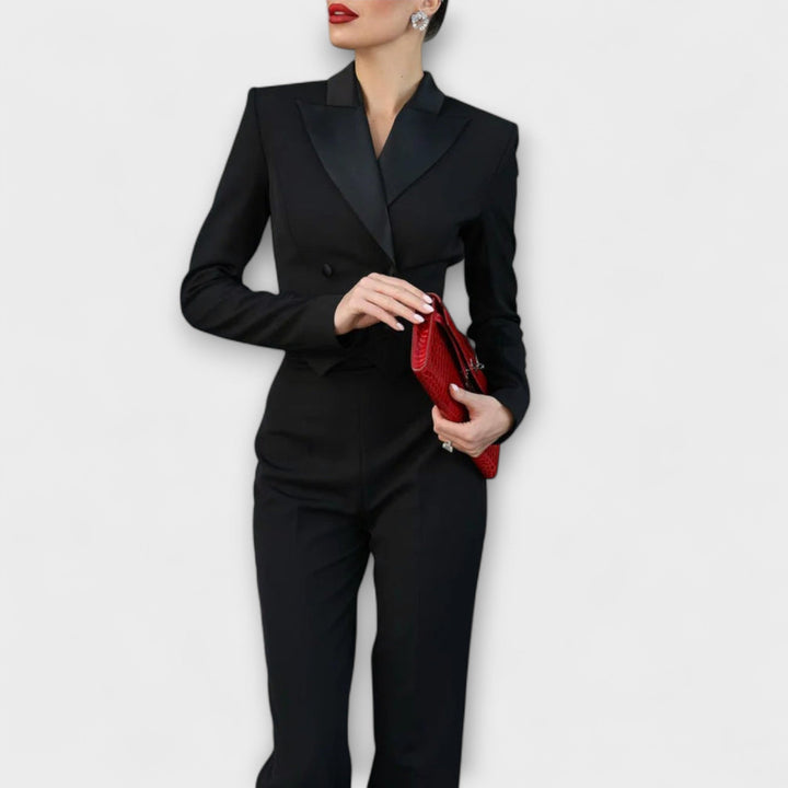 Noa - Ensemble blazer court noir dos nu orné de perles