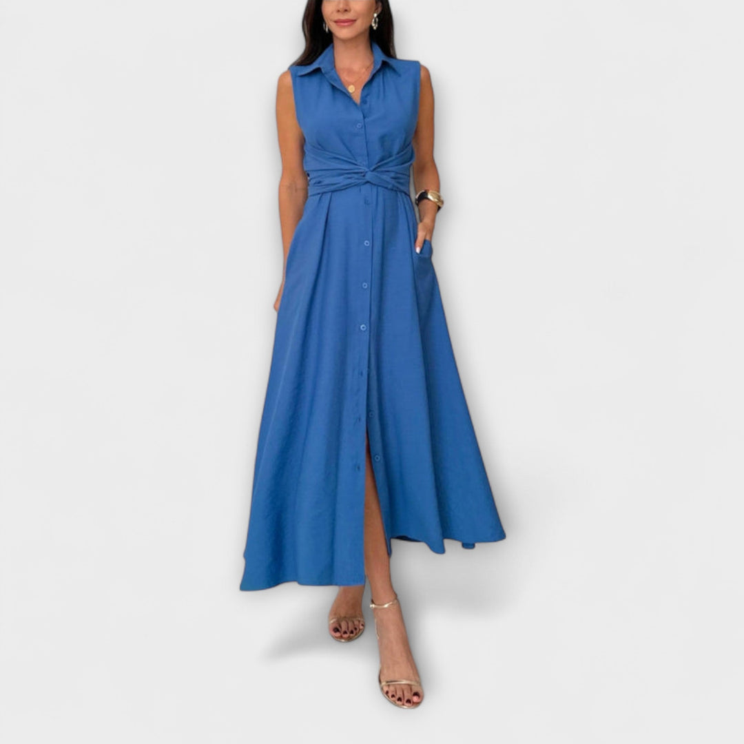 Mira - Robe midi marquante à simple boutonnage et détail à nouer
