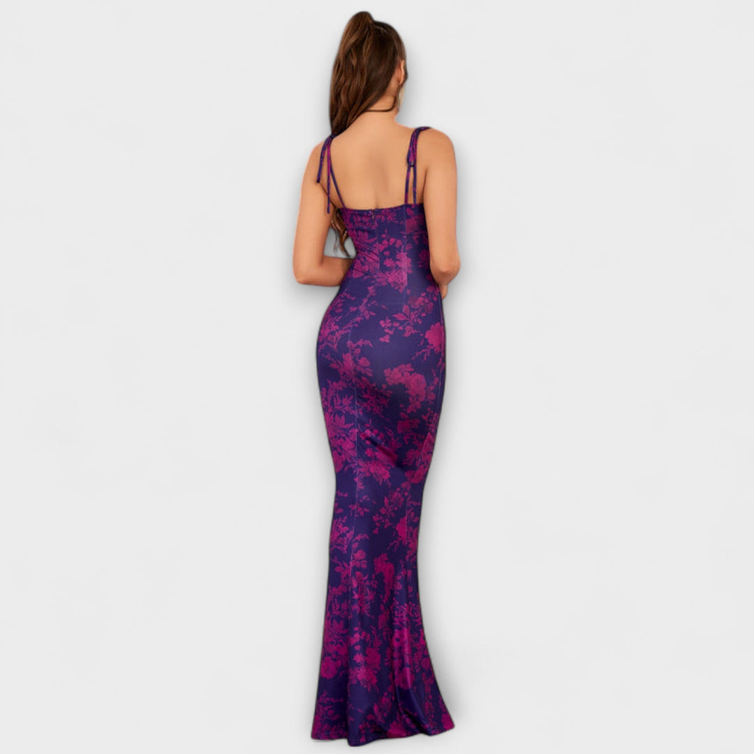 Thalia - Robe de bal à imprimé floral avec bretelles nouées aux épaules