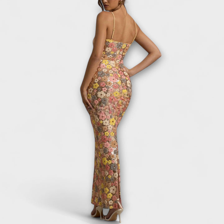 Oakley - Robe maxi à paillettes florales style années 80