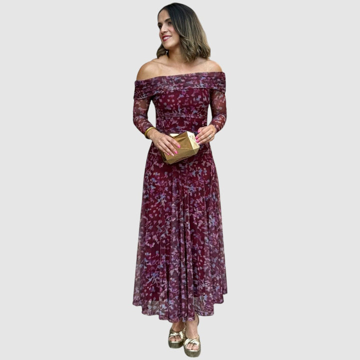Dana | Robe de soirée épaules dénudées à motif fleuri