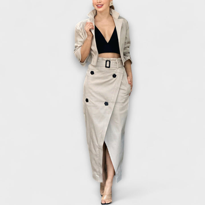 Lyra - Élégante veste et jupe midi avec poches