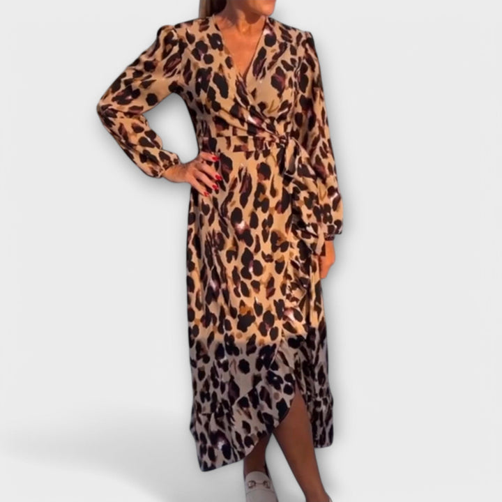 Robe décontractée motif léopard à col en V