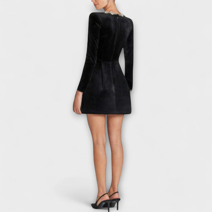 Wren - Mini-robe en velours ornée de bijoux