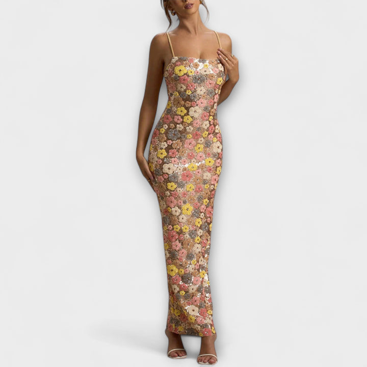 Oakley - Robe maxi à paillettes florales style années 80