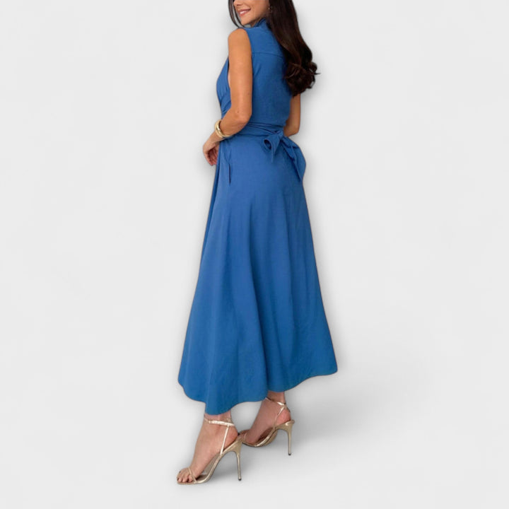 Mira - Robe midi marquante à simple boutonnage et détail à nouer