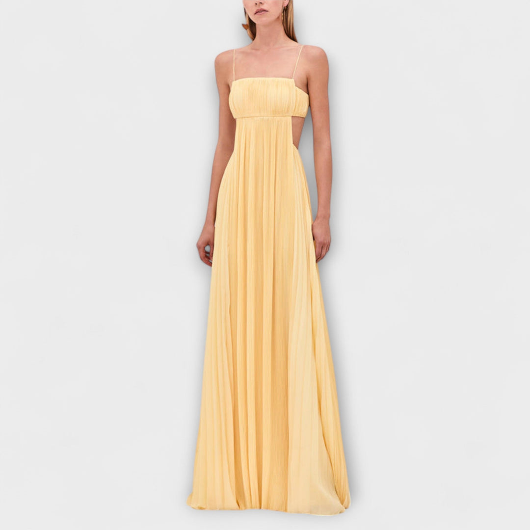 Mireille | Robe maxi fluide chic plissée à découpes