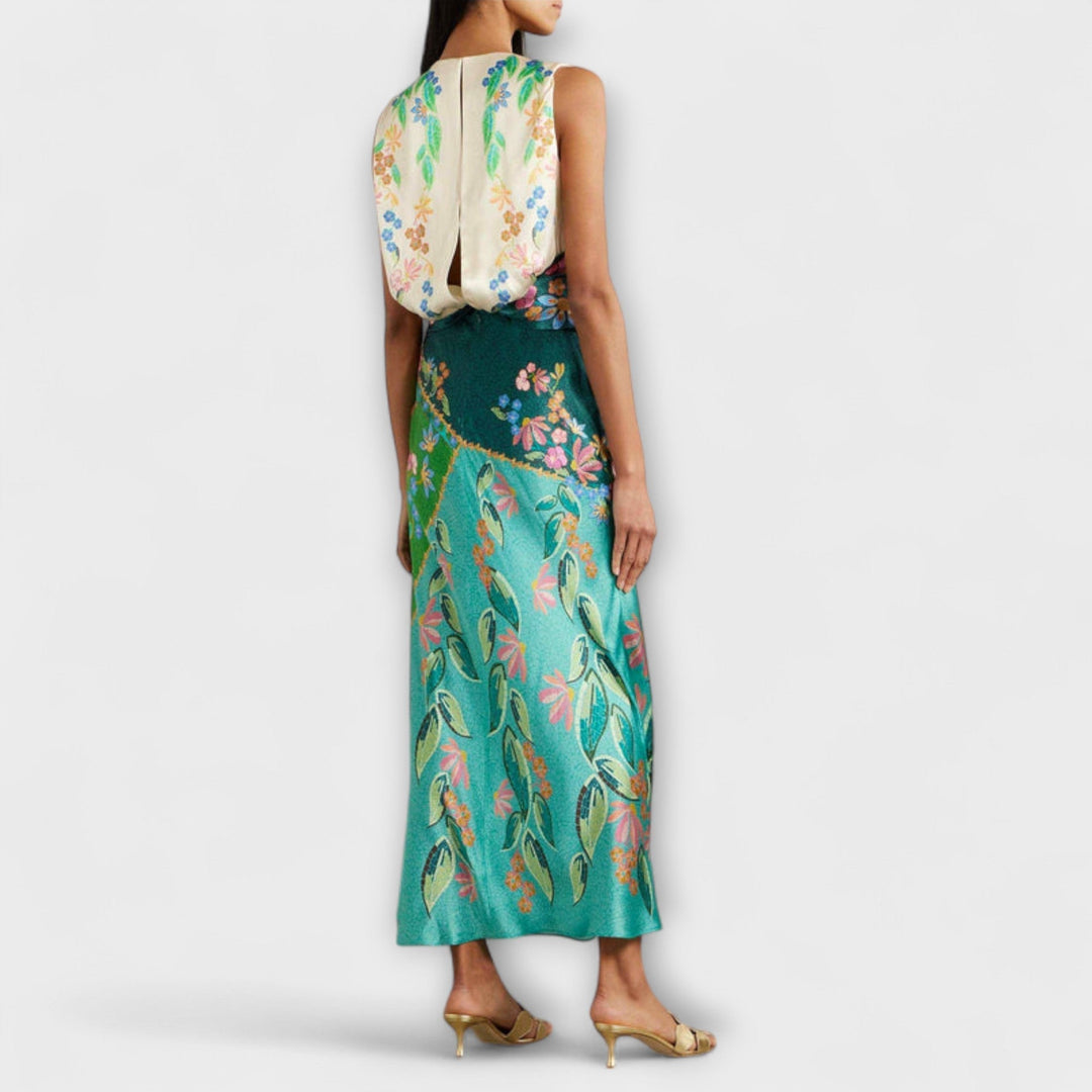 Aisling - Élégante robe maxi fleurie drapée et torsadée