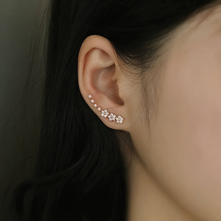 Boucles d'oreilles luxueuses à strass floraux