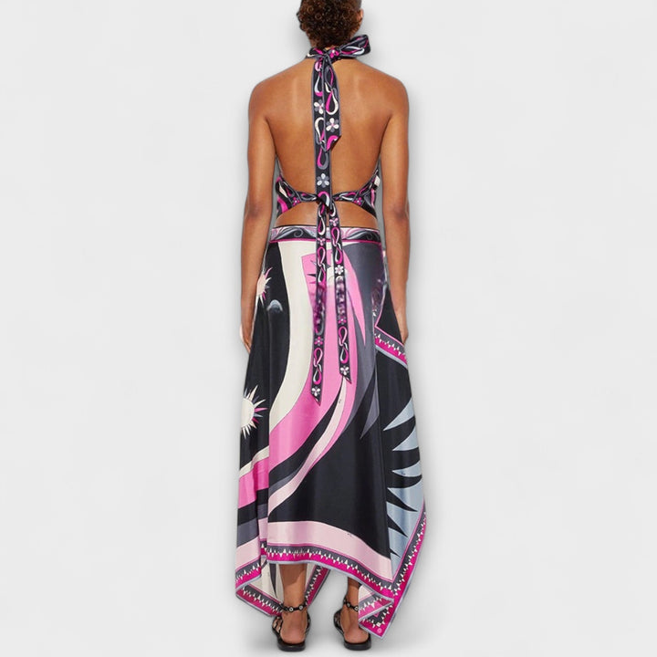 Everly - Ensemble haut à tour de cou et jupe midi asymétrique