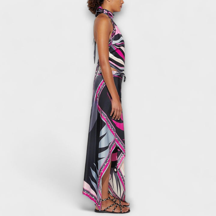 Everly - Ensemble haut à tour de cou et jupe midi asymétrique
