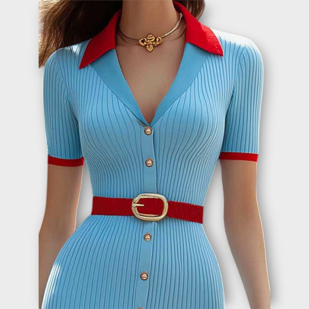 Sina | Robe crayon chic bleu bébé en maille côtelée