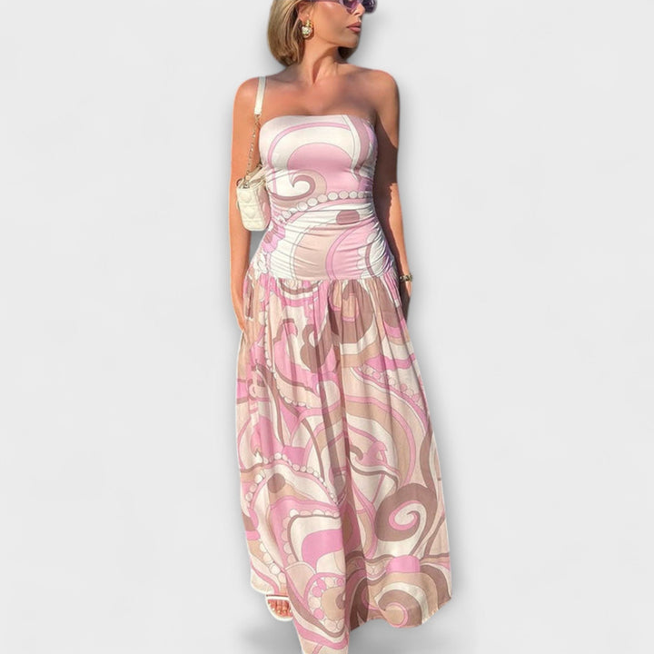 Tatum | Superbe robe maxi pastel épaules dénudées