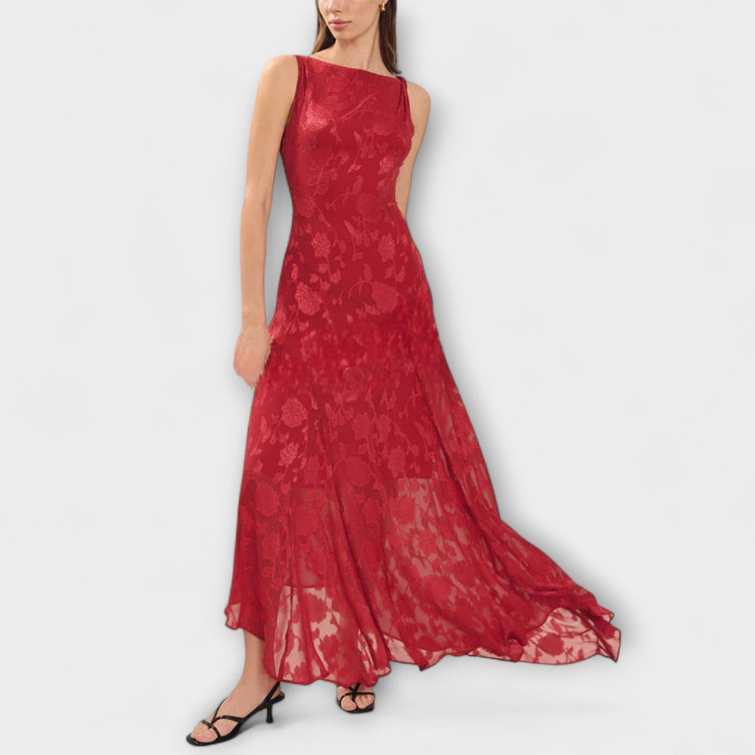 Opal | Élégante robe maxi dos nu en jacquard à lacets