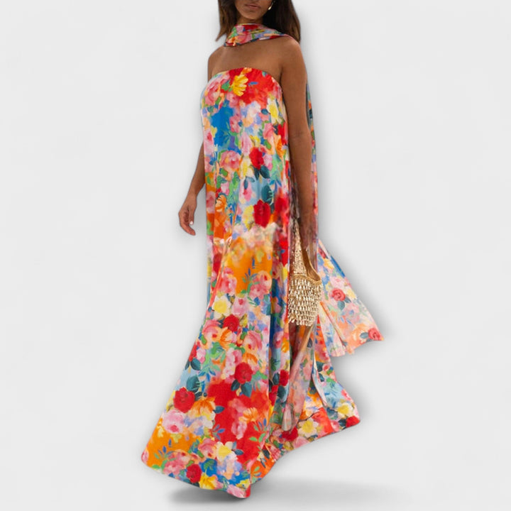 Harlow - Robe maxi florale épaules dénudées