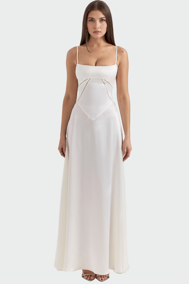 Viktoria | Robe maxi en satin à fines bretelles