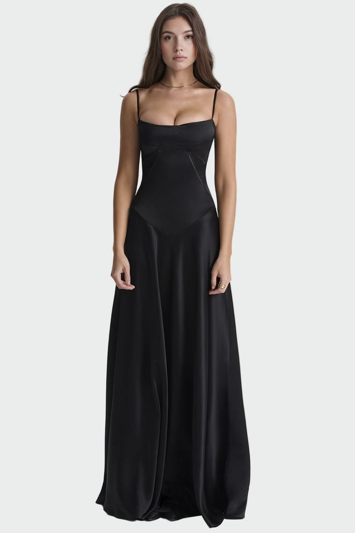 Viktoria | Robe maxi en satin à fines bretelles