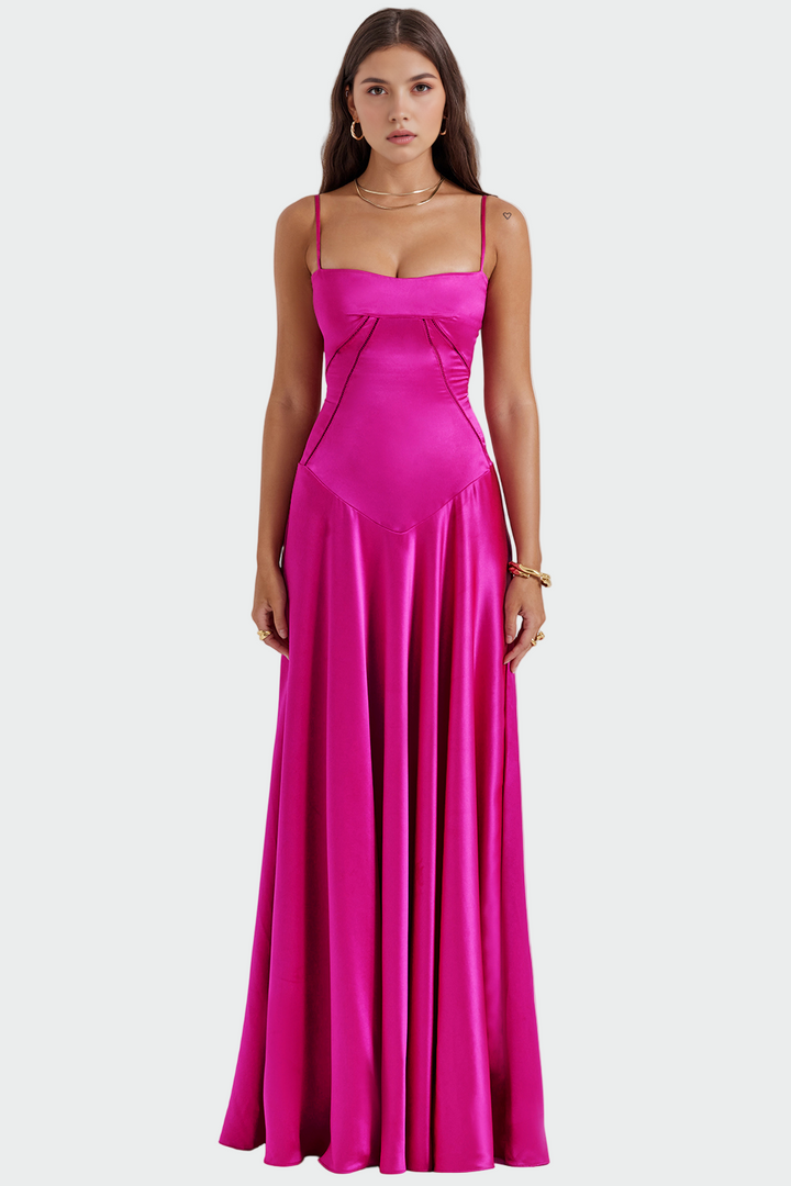 Viktoria | Robe maxi en satin à fines bretelles