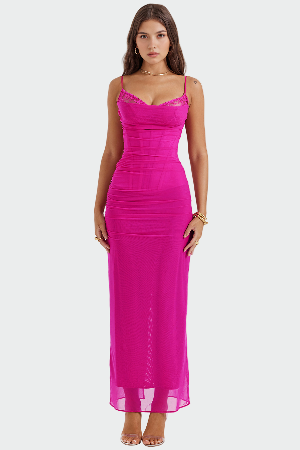 Petra | Robe en tulle drapé à détails en dentelle