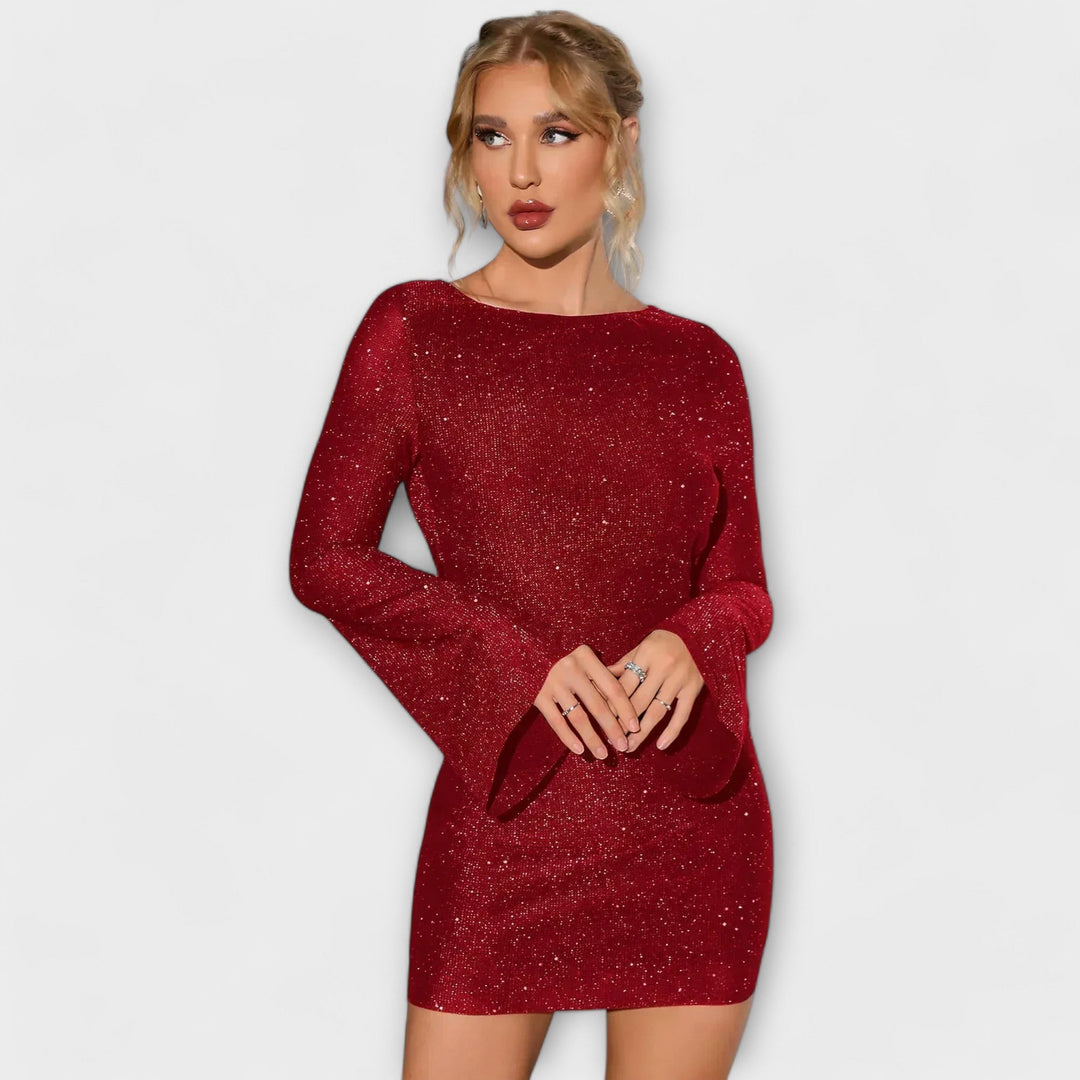 Vivienne | Robe à paillettes dos nu à manches longues