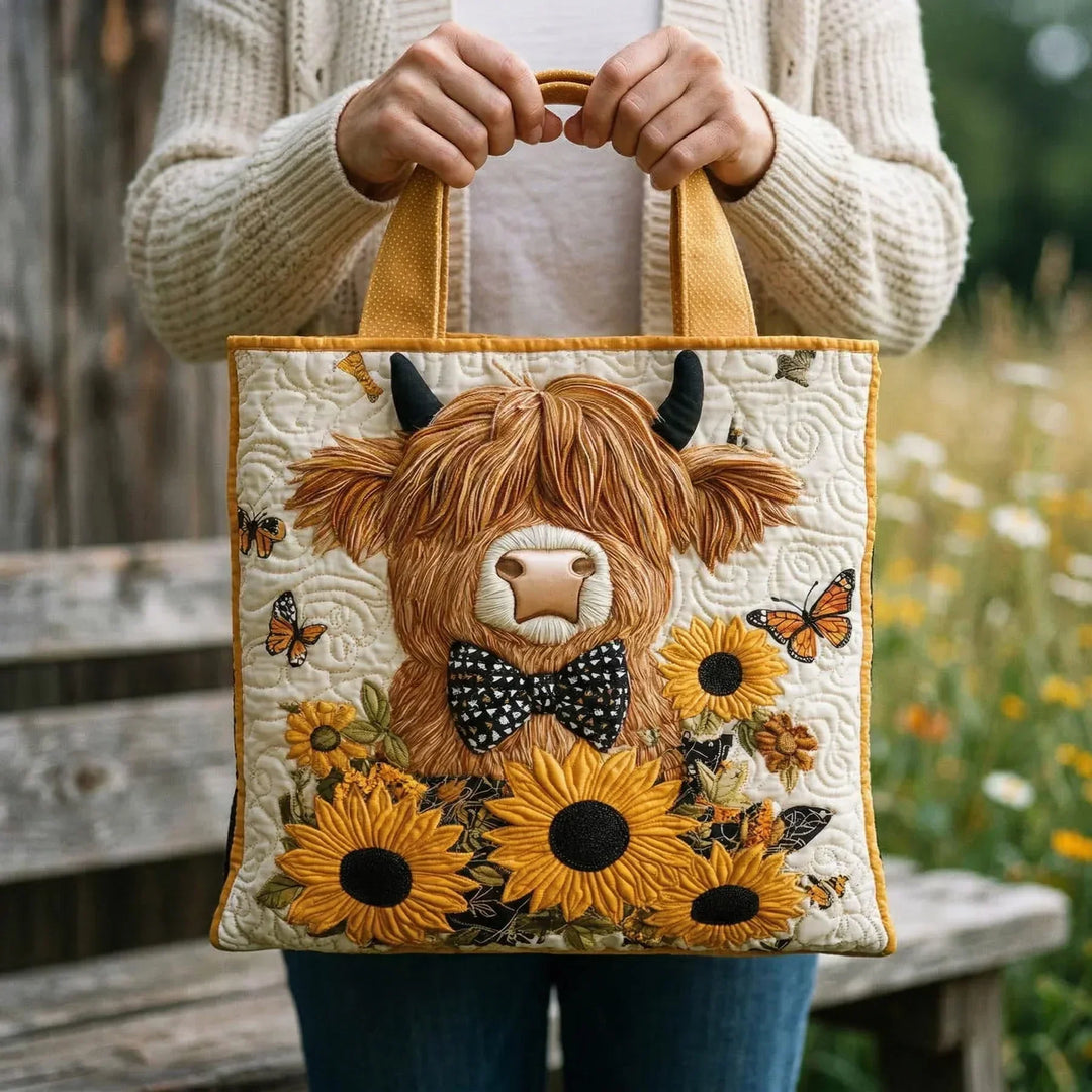 SAC MATELASSÉ | HIGHLAND COW WITH SUNFLOWERS