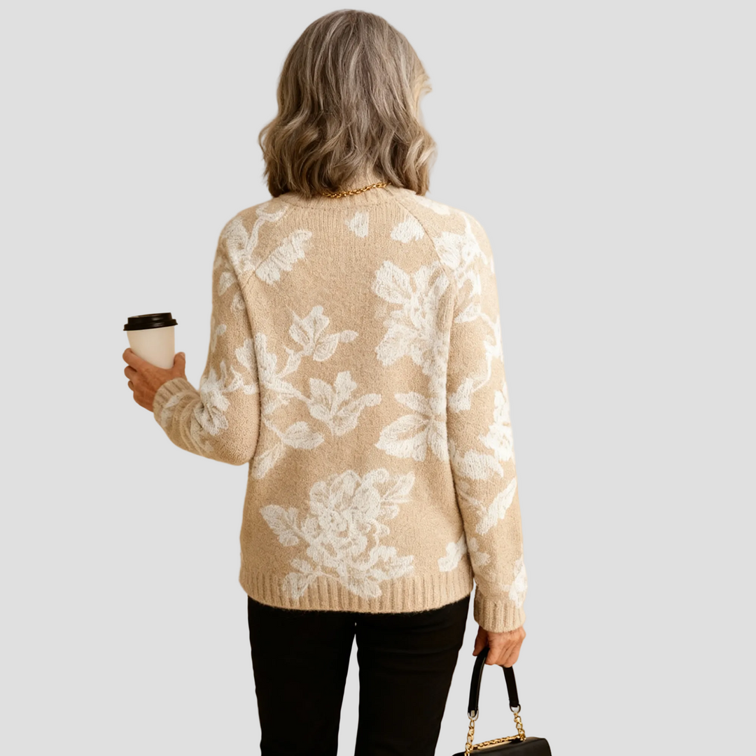 BELLA | PULL COL ROULÉ TRICOTÉ FLEURI VINTAGE