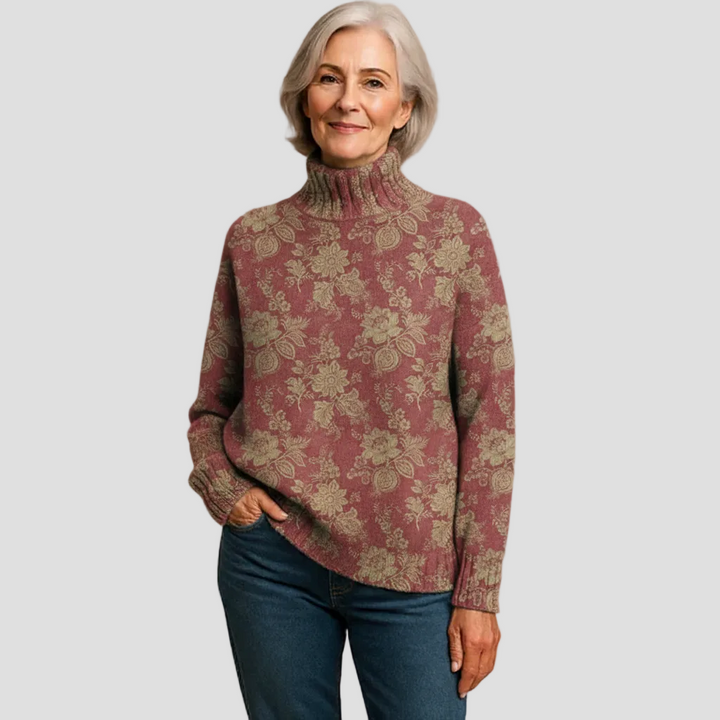 HARRIET | PULL COL ROULÉ TRICOTÉ FLEURI RÉTRO