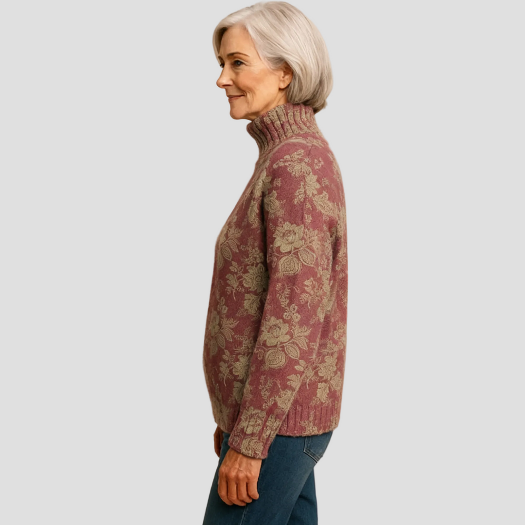 HARRIET | PULL COL ROULÉ TRICOTÉ FLEURI RÉTRO