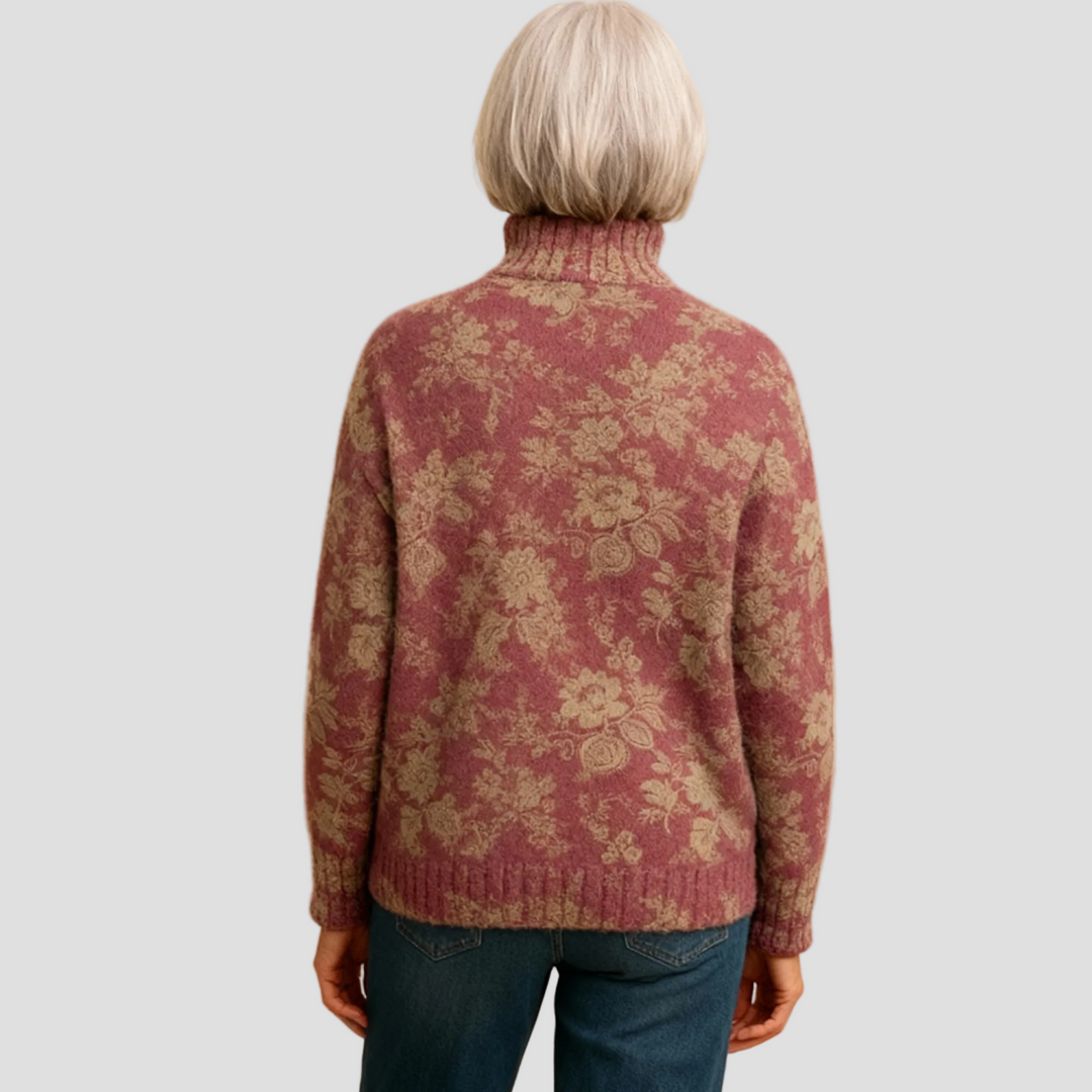 HARRIET | PULL COL ROULÉ TRICOTÉ FLEURI RÉTRO